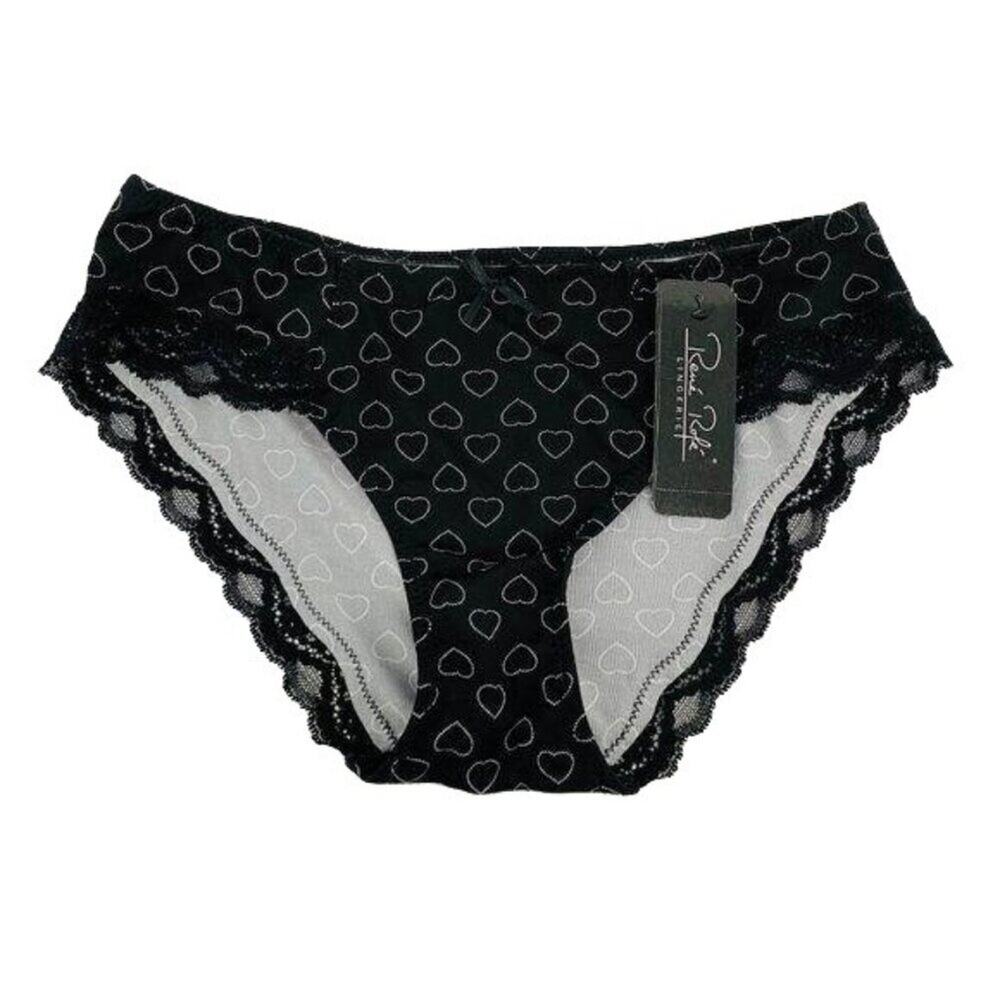 Rene Rofe Lingerie Black White Heart Print Lace Womens Small